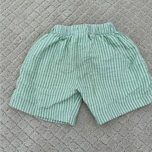 Toddler Boy’s Seersucker Green Striped Shorts with pockets